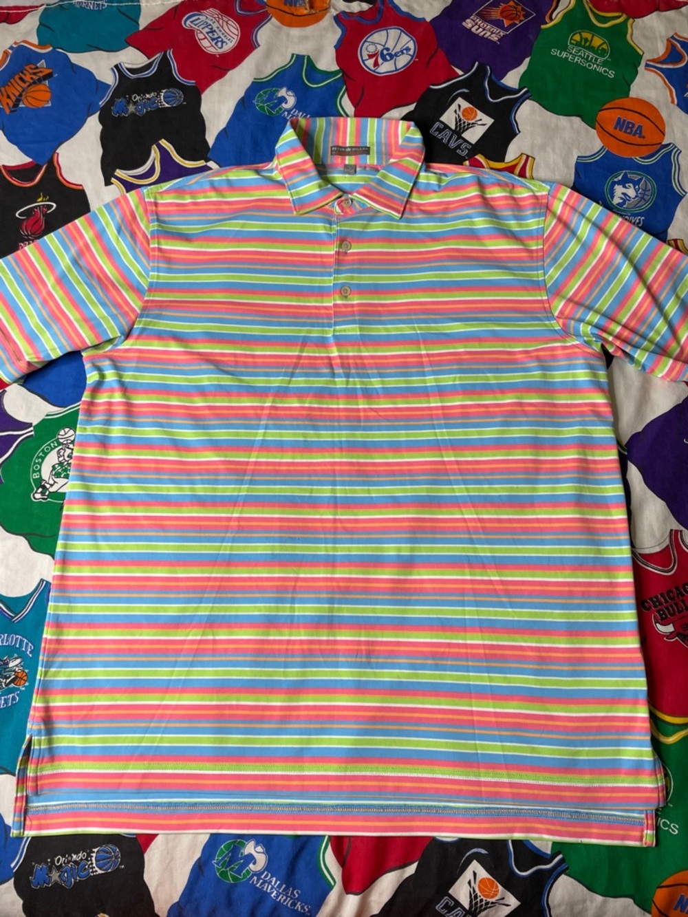 Peter Millar Summer Comfort Men's Large Striped Multicolor Golf Performance Polo